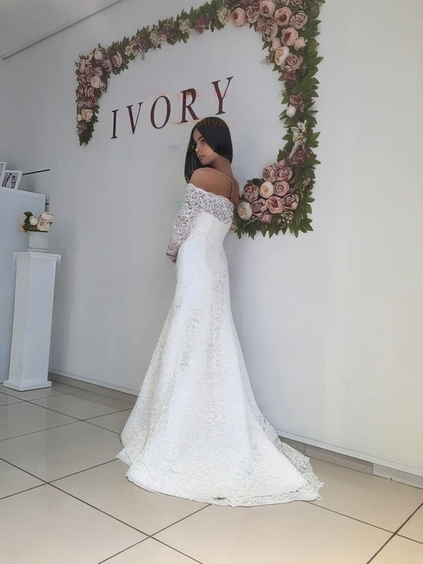 Mermaid Off-the-shoulder Lace Sweep Train Wedding Dress