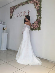 Mermaid Off-the-shoulder Lace Sweep Train Wedding Dress