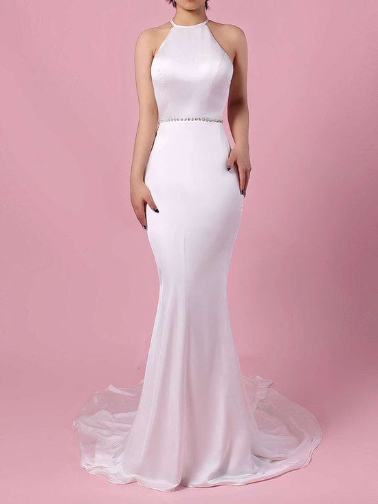 Trumpet/Mermaid Scoop Neck Chiffon Wedding Dress With Sashes/Ribbons