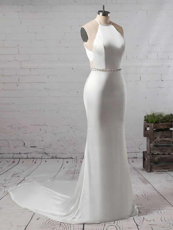 Trumpet/Mermaid Scoop Neck Chiffon Wedding Dress With Sashes/Ribbons