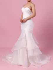 Trumpet/Mermaid Sweetheart Organza Sweep Train Wedding Dress With Cascading Ruffles