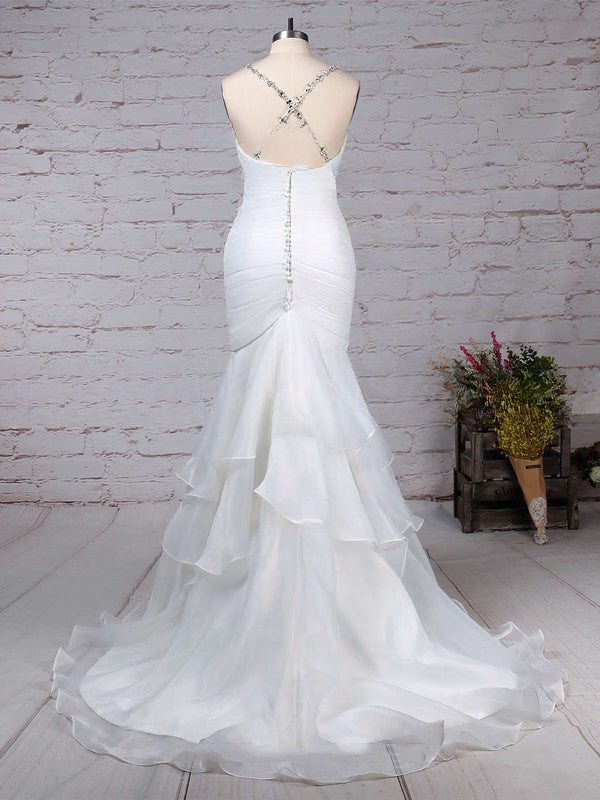 Trumpet/Mermaid Sweetheart Organza Sweep Train Wedding Dress With Cascading Ruffles