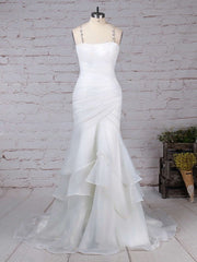 Trumpet/Mermaid Sweetheart Organza Sweep Train Wedding Dress With Cascading Ruffles