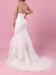 Trumpet/Mermaid Sweetheart Organza Sweep Train Wedding Dress With Cascading Ruffles