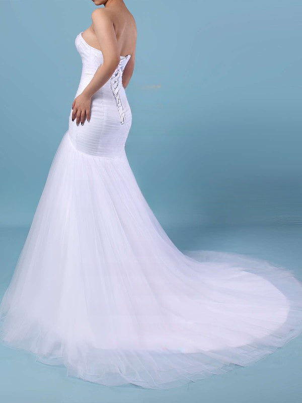 Ruffled Sweetheart Trumpet/Mermaid Tulle Wedding Dress