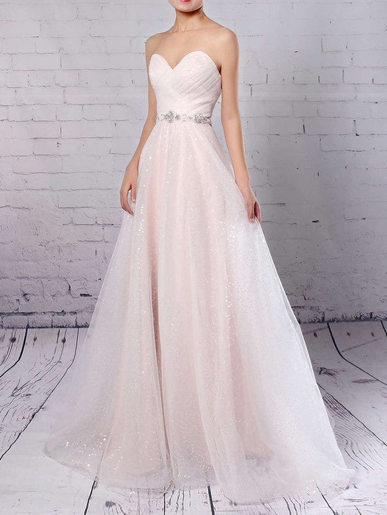 Glitter Sweetheart Ball Gown Wedding Dress With Beading and Sweep Train