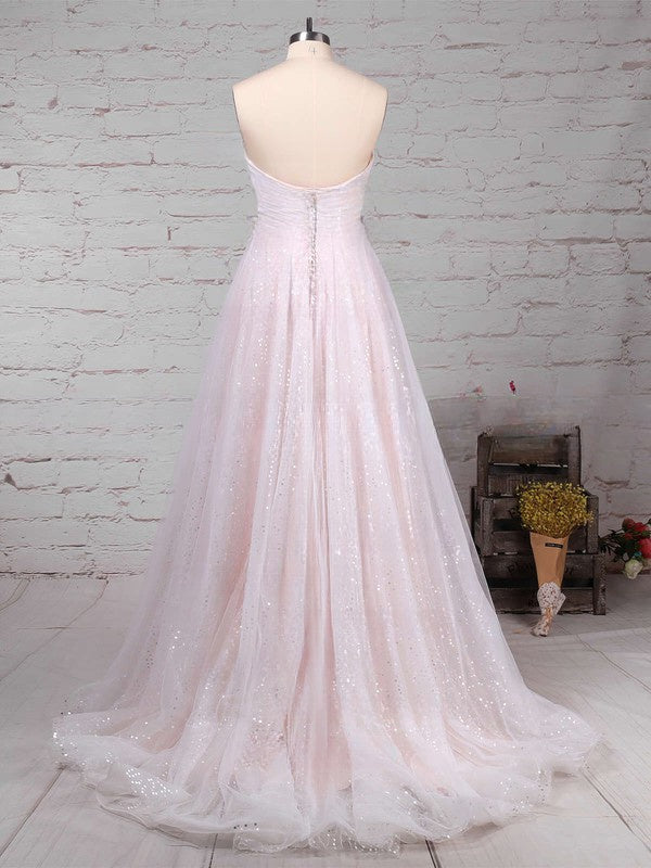 Glitter Sweetheart Ball Gown Wedding Dress With Beading and Sweep Train