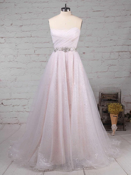 Glitter Sweetheart Ball Gown Wedding Dress With Beading and Sweep Train