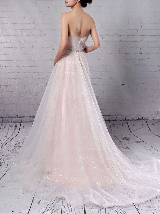 Glitter Sweetheart Ball Gown Wedding Dress With Beading and Sweep Train