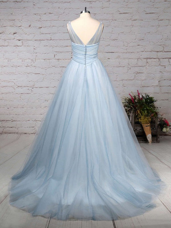 V-neck Tulle Sweep Train Wedding Dress with Appliques Lace for Ball Gown