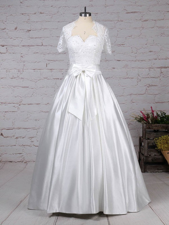 Sweetheart Satin Floor-length Wedding Dresses with Pockets - Ball Gown