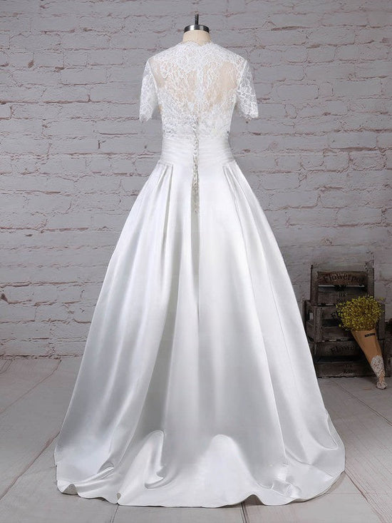 Sweetheart Satin Floor-length Wedding Dresses with Pockets - Ball Gown