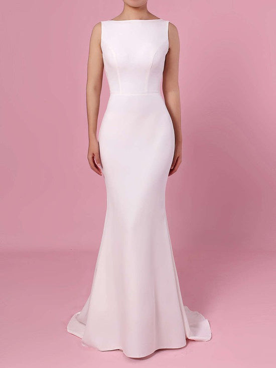 Trumpet/Mermaid Scoop Neck Satin Chiffon Sweep Train Wedding Dress