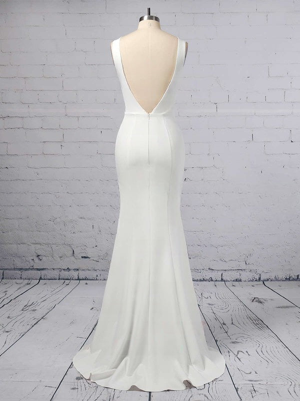 Trumpet/Mermaid Scoop Neck Satin Chiffon Sweep Train Wedding Dress