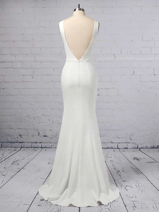 Trumpet/Mermaid Scoop Neck Satin Chiffon Sweep Train Wedding Dress