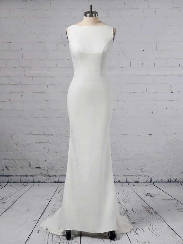 Trumpet/Mermaid Scoop Neck Satin Chiffon Sweep Train Wedding Dress