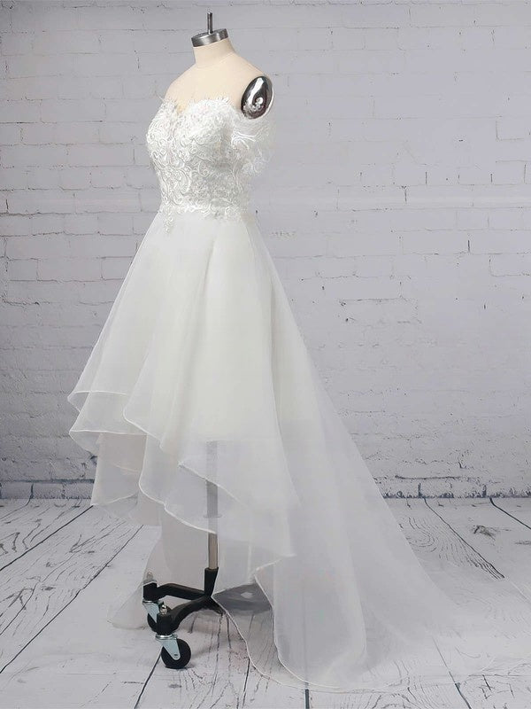 A-line Off-the-shoulder Organza Asymmetrical Wedding Dress With Appliques Lace