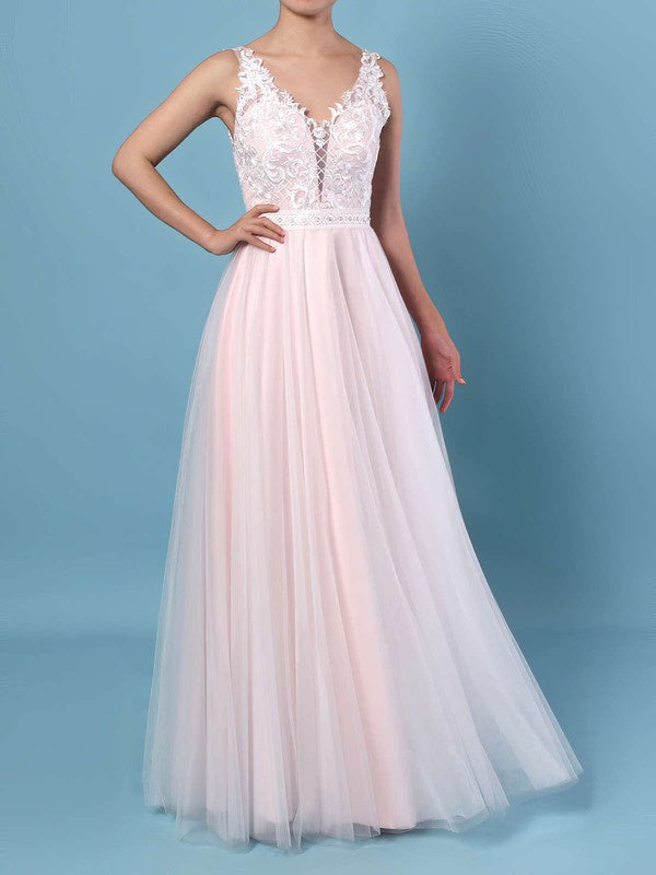 V-neck Tulle Ball Gown Wedding Dress with Beading