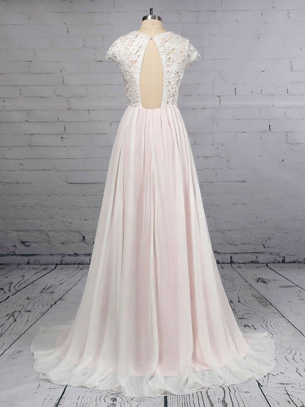 A-Line Illusion Lace Chiffon Floor-Length Wedding Dress