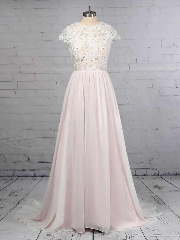 A-Line Illusion Lace Chiffon Floor-Length Wedding Dress