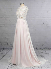 A-Line Illusion Lace Chiffon Floor-Length Wedding Dress