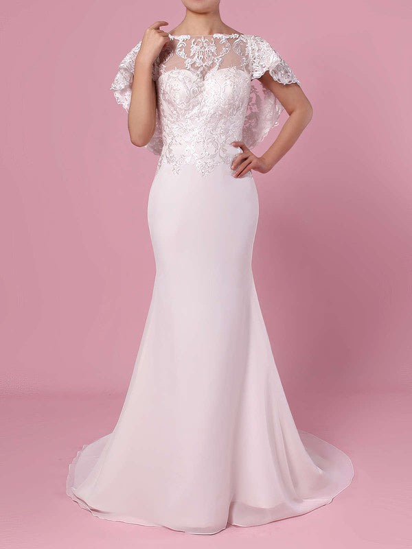 Gorgeous Trumpet/Mermaid Illusion Lace Chiffon Sweep Train Wedding Dress With Appliques Lace