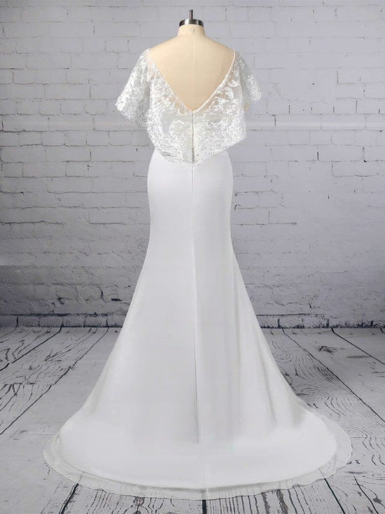 Gorgeous Trumpet/Mermaid Illusion Lace Chiffon Sweep Train Wedding Dress With Appliques Lace