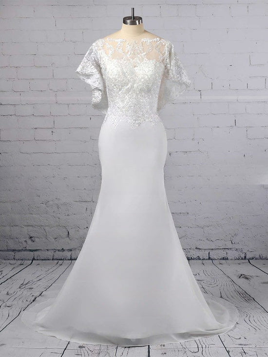 Gorgeous Trumpet/Mermaid Illusion Lace Chiffon Sweep Train Wedding Dress With Appliques Lace