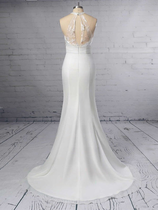 Stunning Trumpet/Mermaid Illusion Chiffon Sweep Train Wedding Dress with Lace