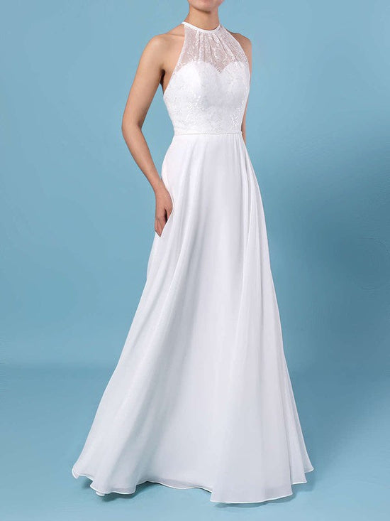 A-line Illusion Chiffon Floor-length Wedding Dress With Lace