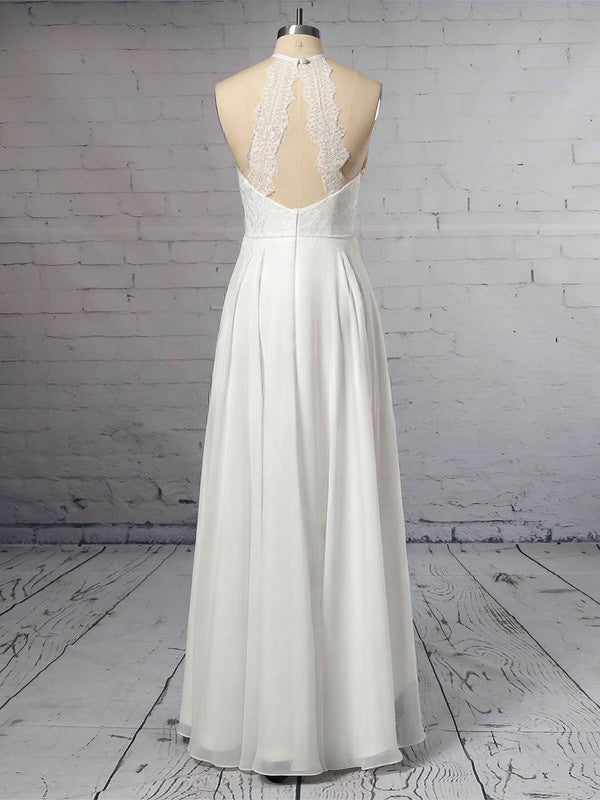 A-line Illusion Chiffon Floor-length Wedding Dress With Lace