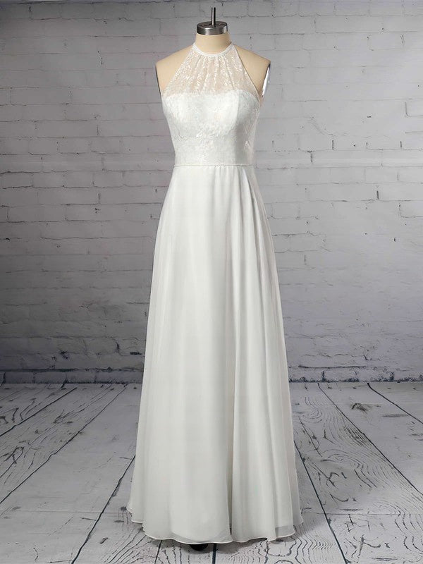 A-line Illusion Chiffon Floor-length Wedding Dress With Lace