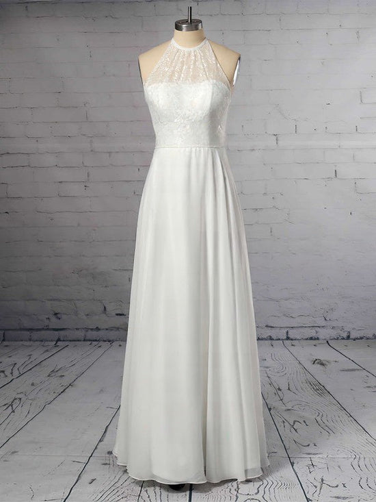 A-line Illusion Chiffon Floor-length Wedding Dress With Lace