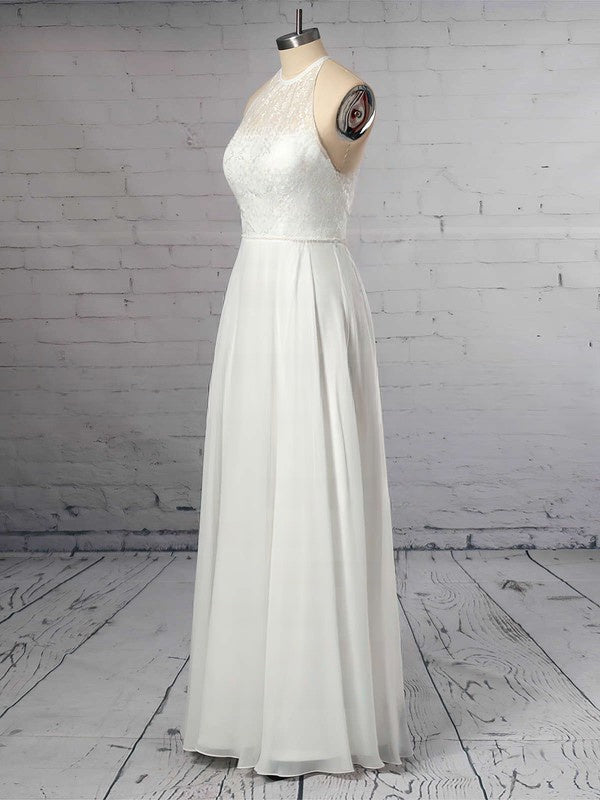 A-line Illusion Chiffon Floor-length Wedding Dress With Lace