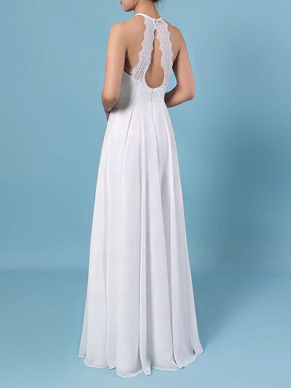 A-line Illusion Chiffon Floor-length Wedding Dress With Lace