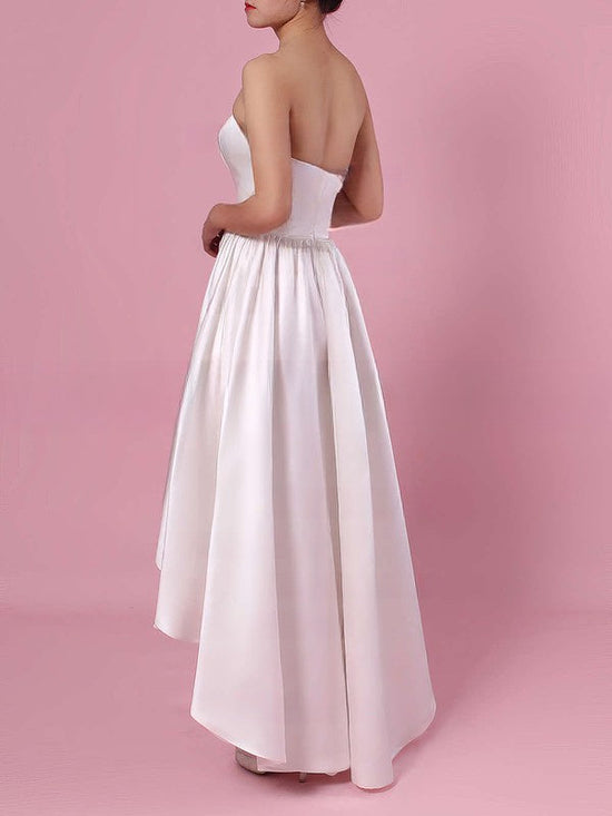 A-Line Straight Satin Asymmetrical Wedding Dresses with Pockets