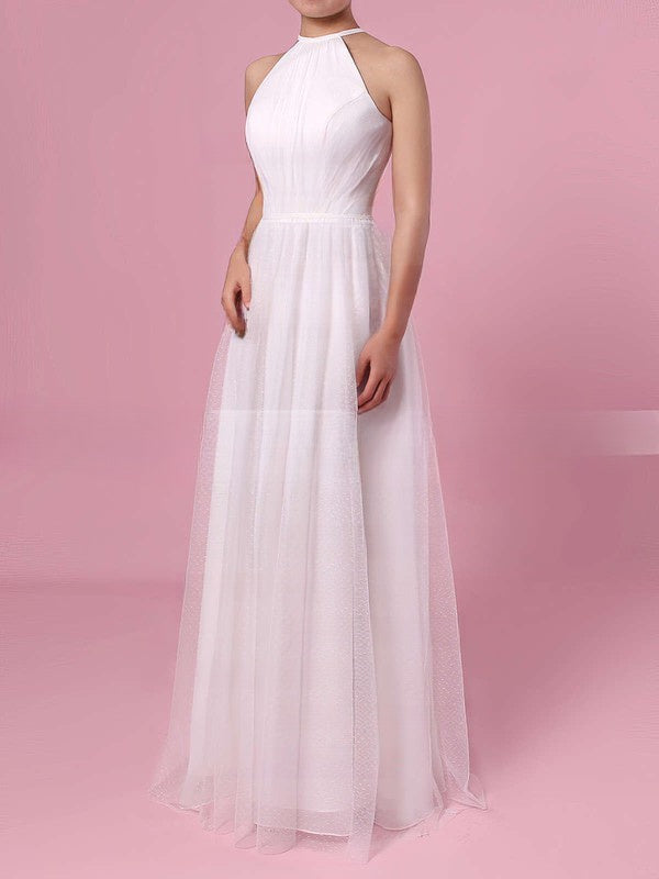 Elegant A-line Scoop Neck Tulle Wedding Dress with Beading