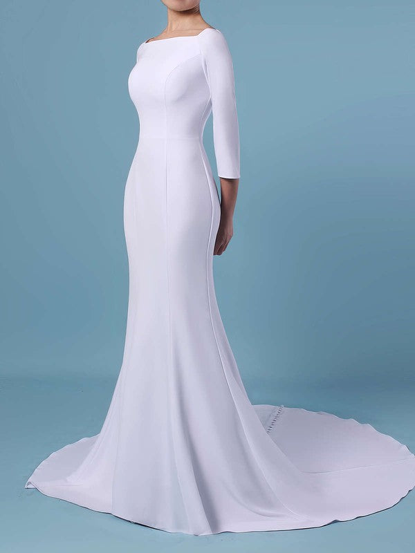 Elegant Trumpet/Mermaid Square Neckline Stretch Crepe Sweep Train Wedding Dress