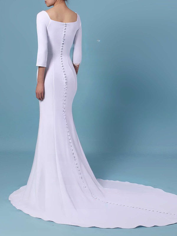 Elegant Trumpet/Mermaid Square Neckline Stretch Crepe Sweep Train Wedding Dress