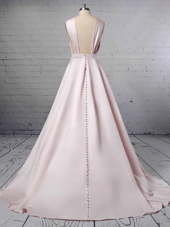 Beaded Halter Satin Ball Gown Wedding Dress with Sweep Train