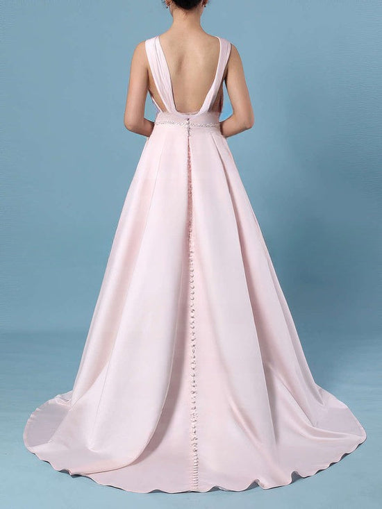 Beaded Halter Satin Ball Gown Wedding Dress with Sweep Train