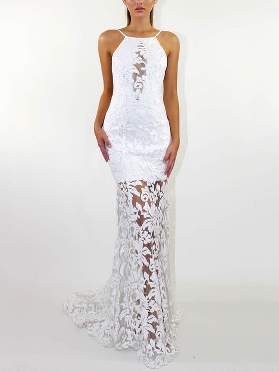 Lace Sweep Train Wedding Dress with Trumpet/Mermaid Square Neckline