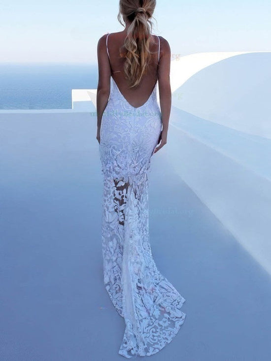 Lace Sweep Train Wedding Dress with Trumpet/Mermaid Square Neckline