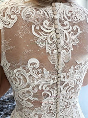 Illusion Lace Ball Gown Wedding Dress with Appliques and Sweep Train