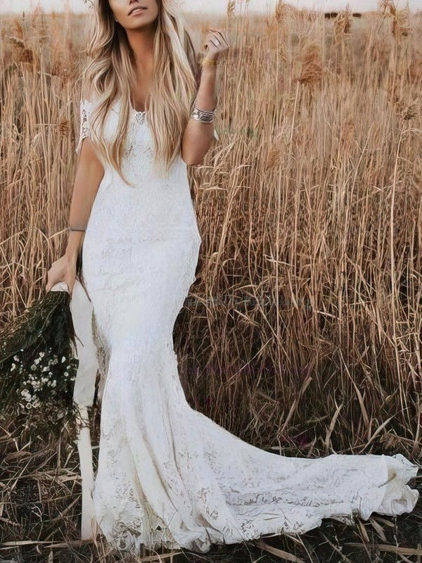 Mermaid Illusion Lace Sweep Train Wedding Dress with Trumpet Style