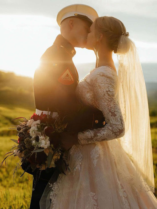 V-neck Ball Gown Tulle Wedding Dress With Beading and Court Train