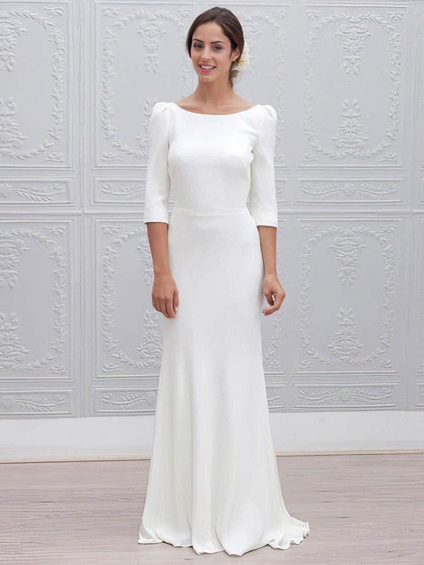 Mermaid Scoop Neck Silk-like Satin Wedding Dress with Trumpet Sweep Train