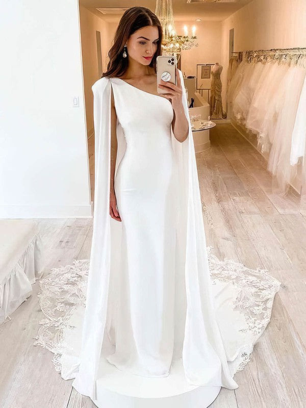 Trumpet/Mermaid One Shoulder Stretch Crepe Sweep Train Wedding Dresses