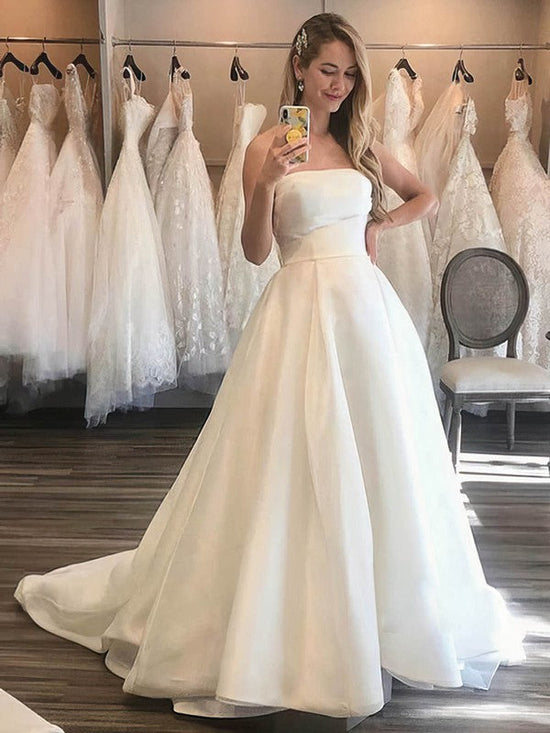 Gorgeous Straight Satin Court Train Ball Gown Wedding Dress