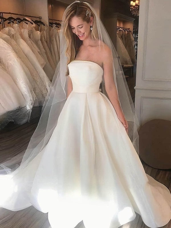 Gorgeous Straight Satin Court Train Ball Gown Wedding Dress